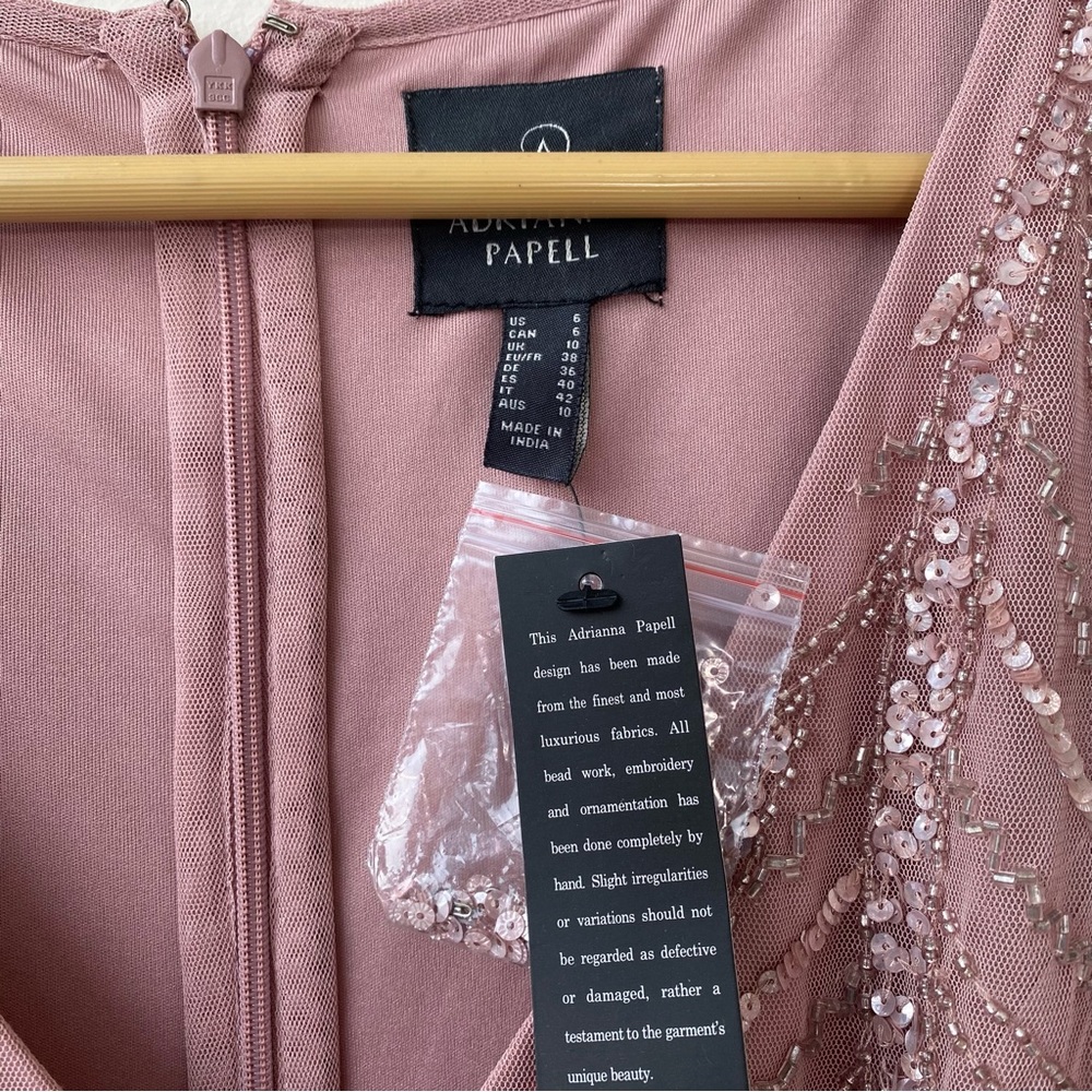 Adrianna Papell Pink Beaded Long Sleeve Gown - Picture 6 of 9